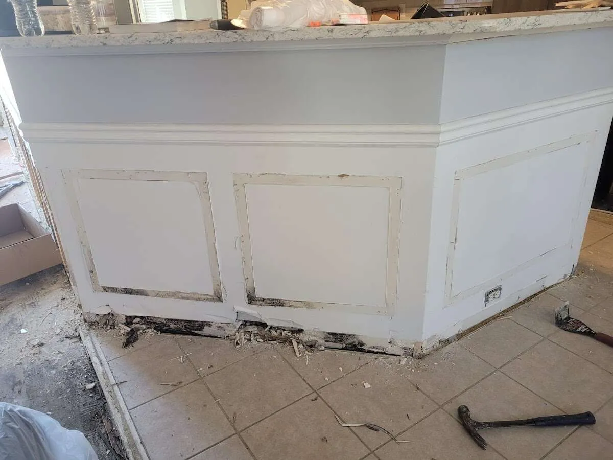 Water damage and mold on kitchen during Storm Damage Restoration in Montgomery
